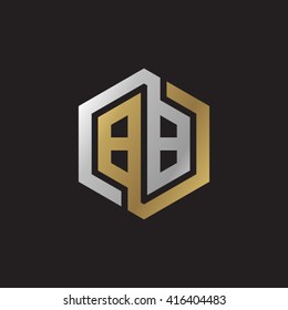 BB Initial Letters Loop Linked Hexagon Elegant Logo Golden Silver Black Background