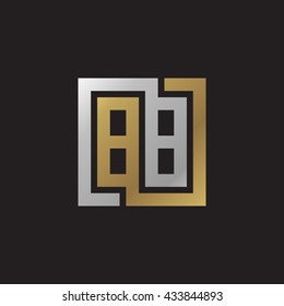 BB initial letters looping linked square elegant logo golden silver black background