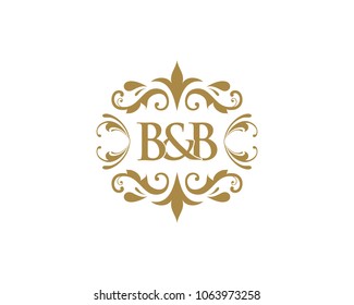 B&B Initial logo. Ornament ampersand monogram golden logo