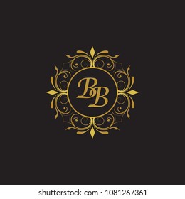 BB Initial logo. Ornament ampersand monogram golden logo black background