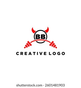 BB initial monogram for fitnes or gym logo with devil style design