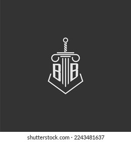 BB initial monogram law firm with sword and pillar logo design