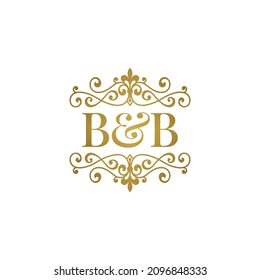 BB initials logo ornament gold. Letter BB wedding ampersand or business partner symbol