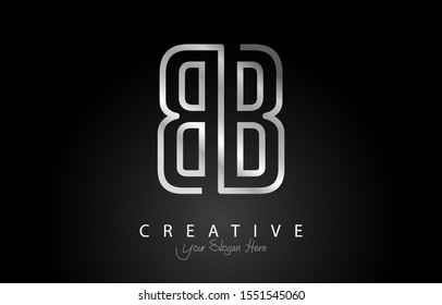 BB Letter Design Logo Concept with silver Colors. Double B Logotype Shiny Vector Illustration