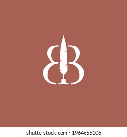 bb letter mark feather pen signature quill double b logo vector icon illustration