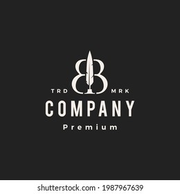 bb letter mark feather pen ink hipster vintage logo vector icon illustration