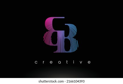 BB Logo Design With Multiple Lines. Artistic Elegant Purple Blue Lines Icon Vector Illustration.