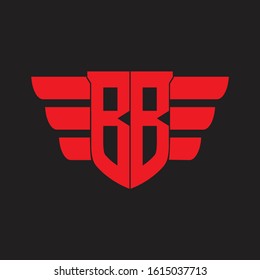 BB Logo monogram with emblem and wings element design template on red colors