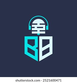 BB Microphone Logo Design for Audio, Music, and Podcast Branding - Letter BB Logo Professional Vector Illustration for Creative Industries