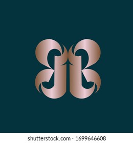 BB monogram logo. Letter b creative typographic icon. Metallic lettering sign.Abstract alphabet initials isolated on dark background. Modern,elegant beauty style characters for company branding.