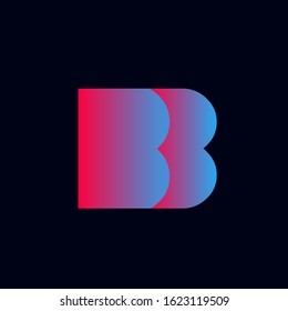 BB monogram logo.Geometric style typographic icon.Lettering sign.Neon color alphabet initials isolated on dark background.Abstract overlapping letter b.Shiny modern design,corporate characters shape.