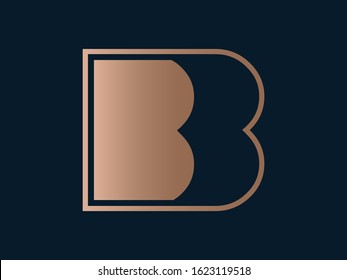 BB monogram logo.Geometric style typographic icon.Lettering sign.Copper alphabet initials isolated on dark background.Abstract overlapping letter b.Modern design,corporate characters shape.