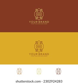 BB monogram in the middle of a geometric angular striped box Combine modern visualization with elegant minimalism 