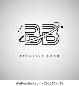 Logotipo del monograma de la órbita de BB – marca mínima futurista de la letra con el arte circular de la línea, los puntos inspirados en la tecnología y el concepto del movimiento espacial para la identidad moderna de la marca