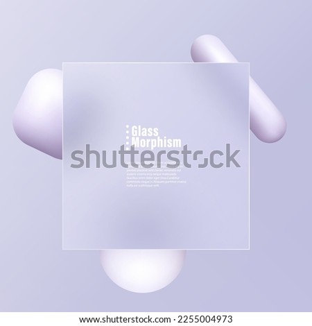 Bbackground of three-dimensional geometric shapes with a square plate of glassmorphism in the center. Abstract vector background.