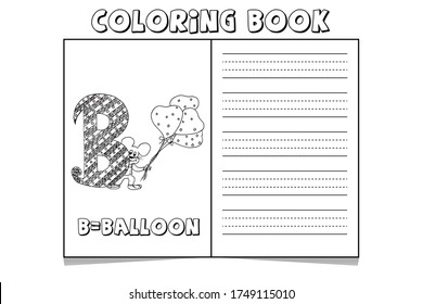 B=balloon coloring pages.alphabet coloring pages for adults. A to Z coloring book for kids . alphabet latter with art work coloring pages .