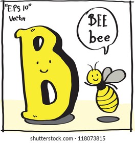 B-Bee cartoon alphabet vector.