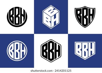 BBH initial letter geometric shape icon logo design vector. monogram, lettermark, circle, polygon, shield, symbol, emblem, elegant, abstract, wordmark, sign, art, typography, icon, geometric, shape
