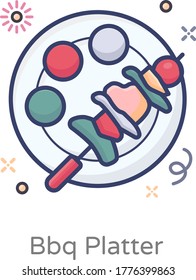 Plata bbl servida en una bandeja, brocheta de barbacoa