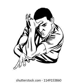 Bboy dancer character. Hand drawn lineart black and white vector illustration.