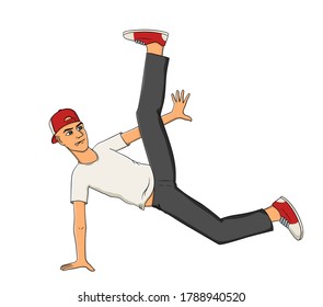 b-boy dancing break dance. makes an element of Power Move Flare. isolated on white background. stock vector illustration