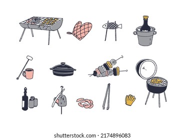 BBQ accessories, miscellaneous goods set related to outdoor meals
