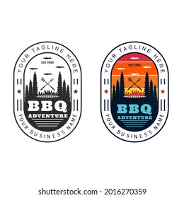 Diseño vintage del logotipo de aventura de barbacoa