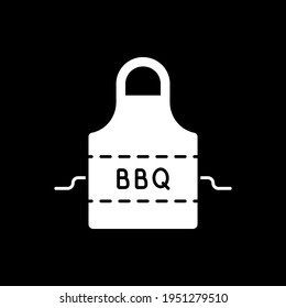 Icono de glifo en modo oscuro del delantal de barbacoa. Prenda protectora para cocinar. Ropa de seguridad para la cocina de barbacoa. Aparato para asar. Símbolo de silueta blanca en el espacio negro. Ilustración aislada del vector