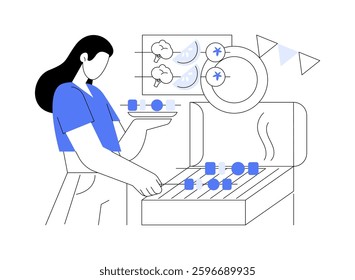 BBQ area isolated cartoon vector illustrations. Beautiful girl grilling vegetables in the urban park, summer weekend with bbq, people lifestyle, barbecue relax, recreation day vector cartoon.