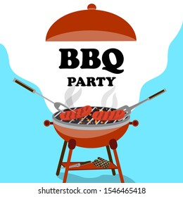 BBQ background with barbecue and grilled sausages. Picnic concept. Vector illustration.