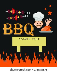bbq background and funny cook,black background.