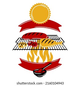 Bbq background with grill objects and icons. Stylized kitchen and restaurant items.