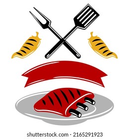 Bbq background with grill objects and icons. Stylized kitchen and restaurant items.