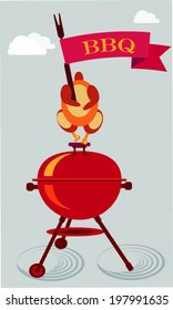 bbq background,brazier,chicken and flag.