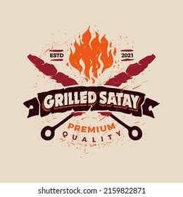 BBQ Badge Emblem Logo Template Grilled Satay
