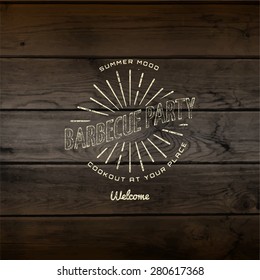 BBQ badges logos and labels for any use, on wooden background texture