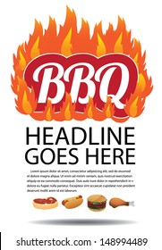 BBQ Barbecue Ad Poster template layout. EPS 10 vector, grouped for easy editing. No open shapes or paths.