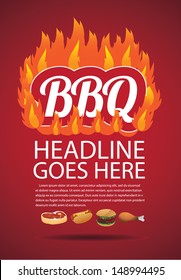 BBQ Barbecue Ad Poster template layout. EPS 10 vector, grouped for easy editing. No open shapes or paths.