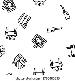 Bbq Barbecue Cooking Seamless Pattern Vector Thin Line. Illustrations