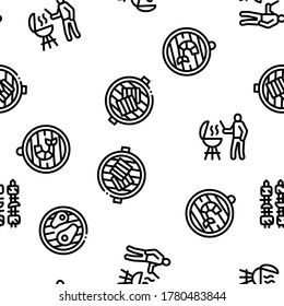 Bbq Barbecue Cooking Seamless Pattern Vector Thin Line. Illustrations