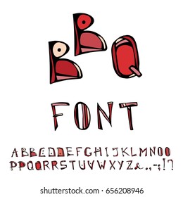 BBQ or Barbecue Decorative Meat Font, Alphabet. Isolated On a White Background. Realistic Doodle Cartoon Style Hand Drawn Sketch Vector Illustration.