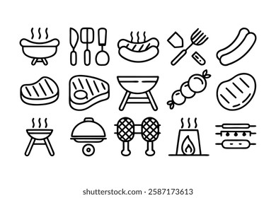 bbq barbecue and grill related editable stroke out