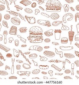Bbq Barbecue Grill Sketch Seamless Pattern