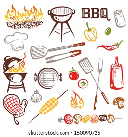 BBQ, barbecue, grilling vector set, kitchen utensils, design elements.