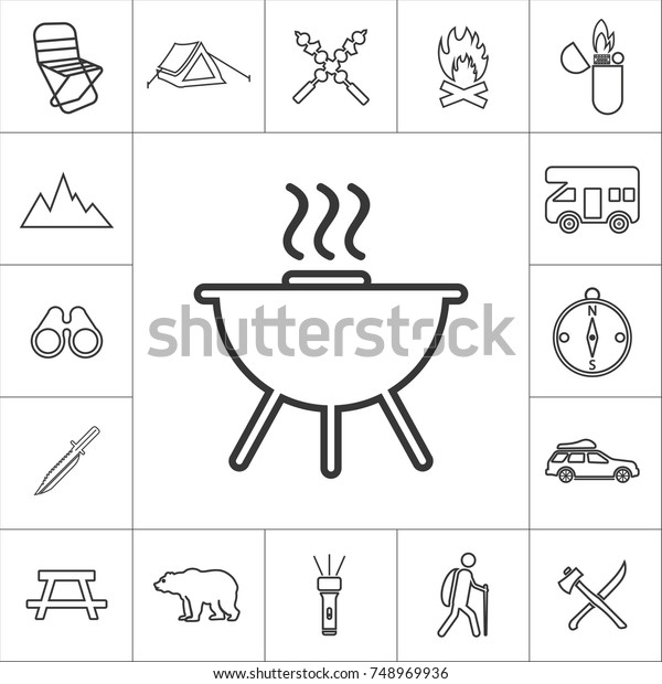 BBQ\
barbecue. line camping icon set on white\
background