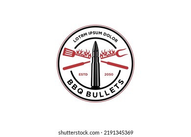 BBQ barbacoa diseño logo caza bala símbolo de icono al aire libre parrilla de salchicha de braai forma redondeada