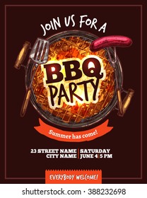 Bbq Barbecue Party Hand Drawn Poster