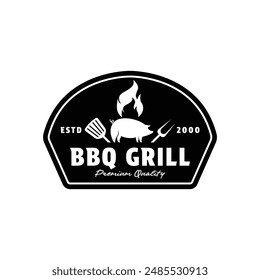 bbq barbecue pig grill logo design vintage retro label badge