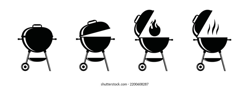 BBQ or barbecue for smoke and grill tools with fire symbol icon vector set