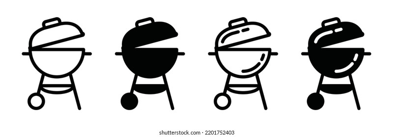 barbacoa o barbacoa para herramientas de humo y parrilla con conjunto de iconos de símbolo de fuego